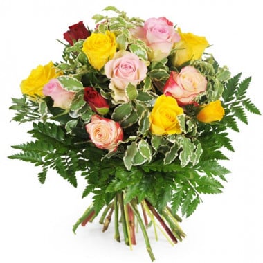L'Agitateur Floral | image du bouquet rond de roses multicolores Dame Rose