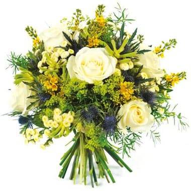 L'Agitateur Floral | Image du bouquet rond de fleurs blanche et jaune