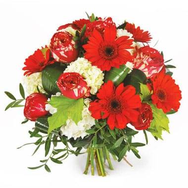 L'Agitateur Floral | image du bouquet rond de fleurs dans les tons rouges