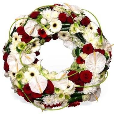 L'Agitateur Floral | image de la couronne de deuil rouge et blanche repos infini