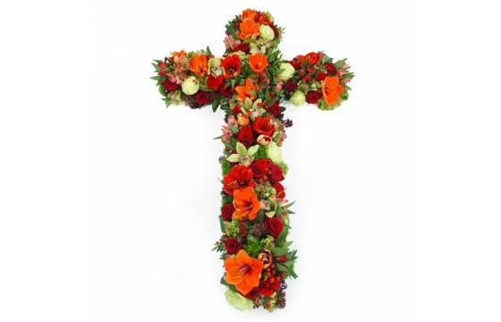 Grande croix de fleurs rouges & vertes Diomède