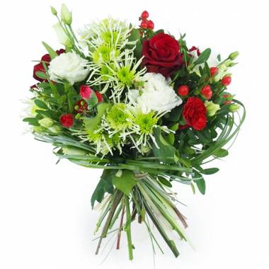Image de fleur Bouquet tourné blanc, vert & rouge Palerme