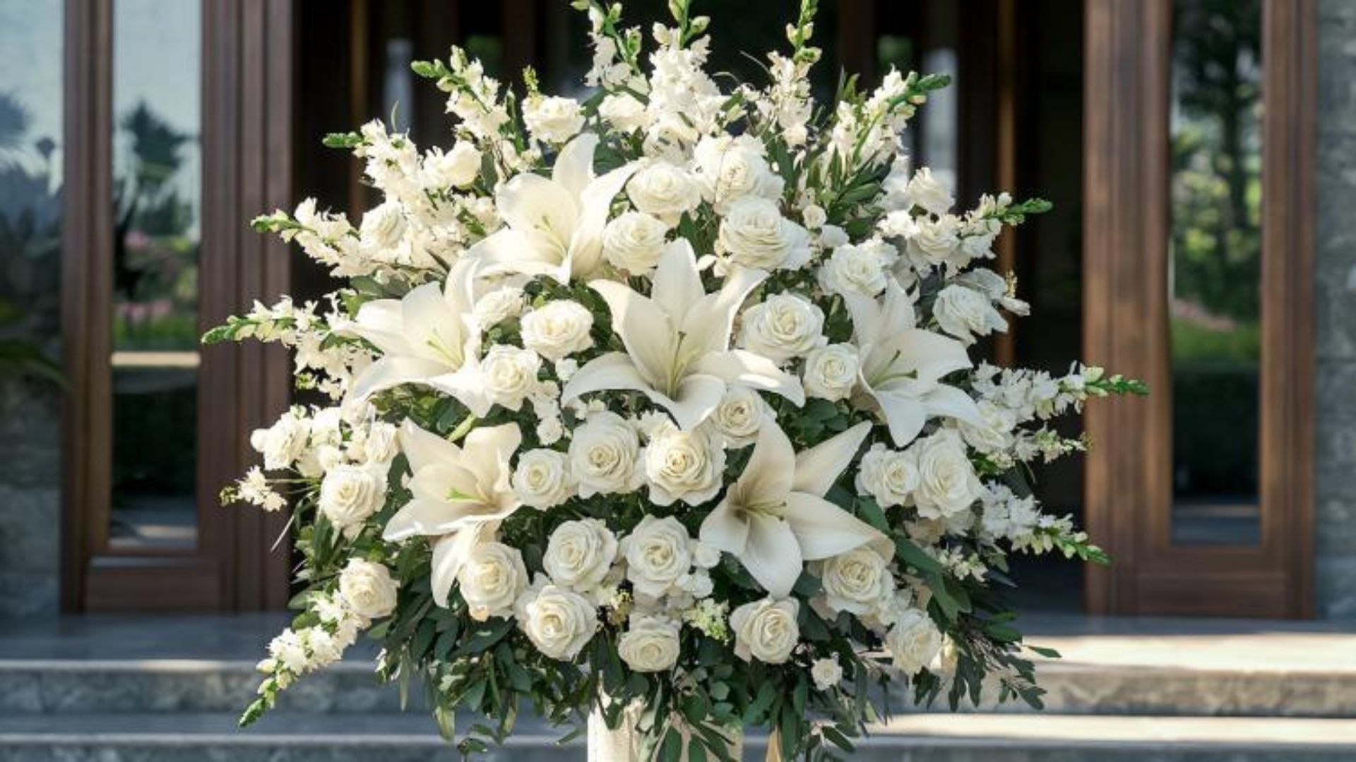 Coussin de fleurs pour obsèques au crématorium