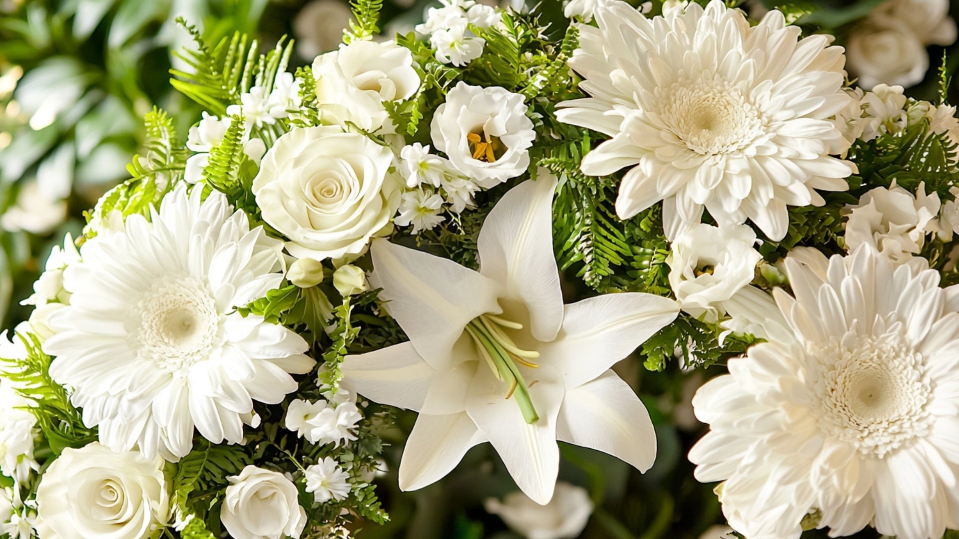 couronne de fleurs blanches en hommage funéraire