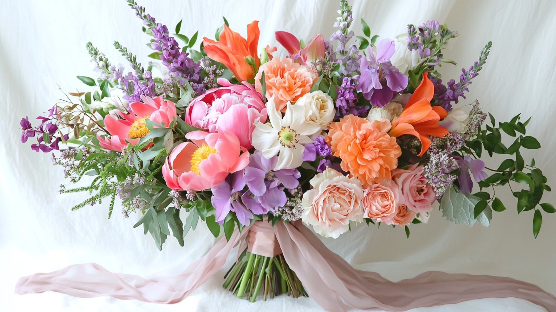 Bouquet de fleurs colorées et variées, idéal pour offrir à un mariage