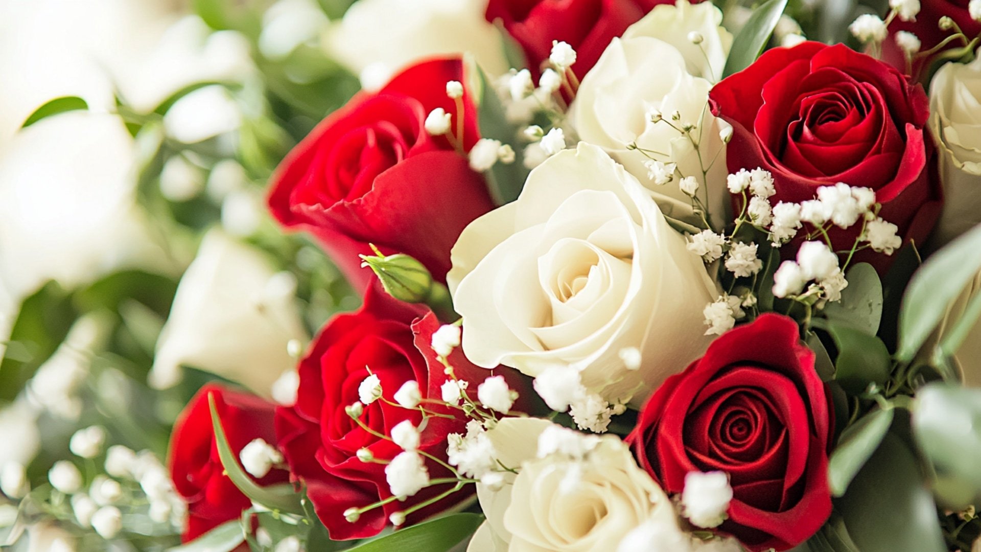 Bouquet de roses rouges et blanches pour un mariage