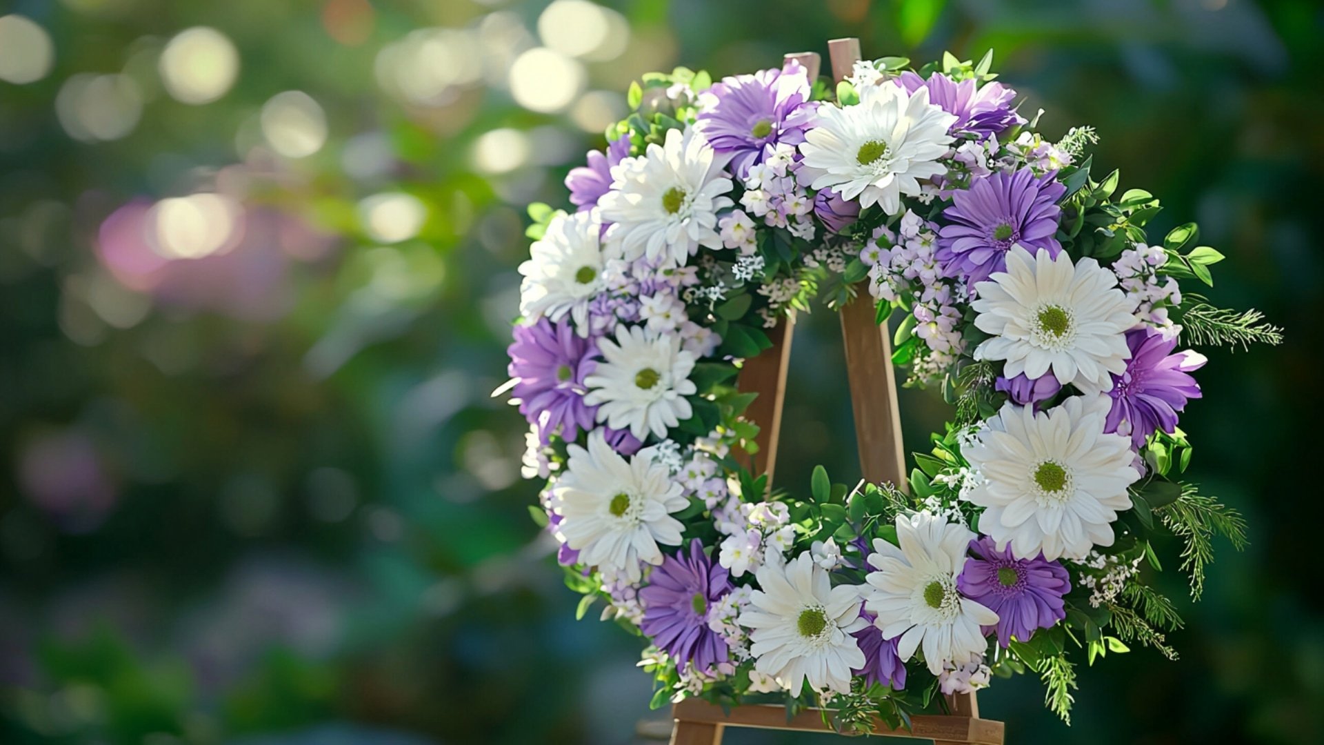 Chrysanthèmes blancs et mauves pour un enterrement