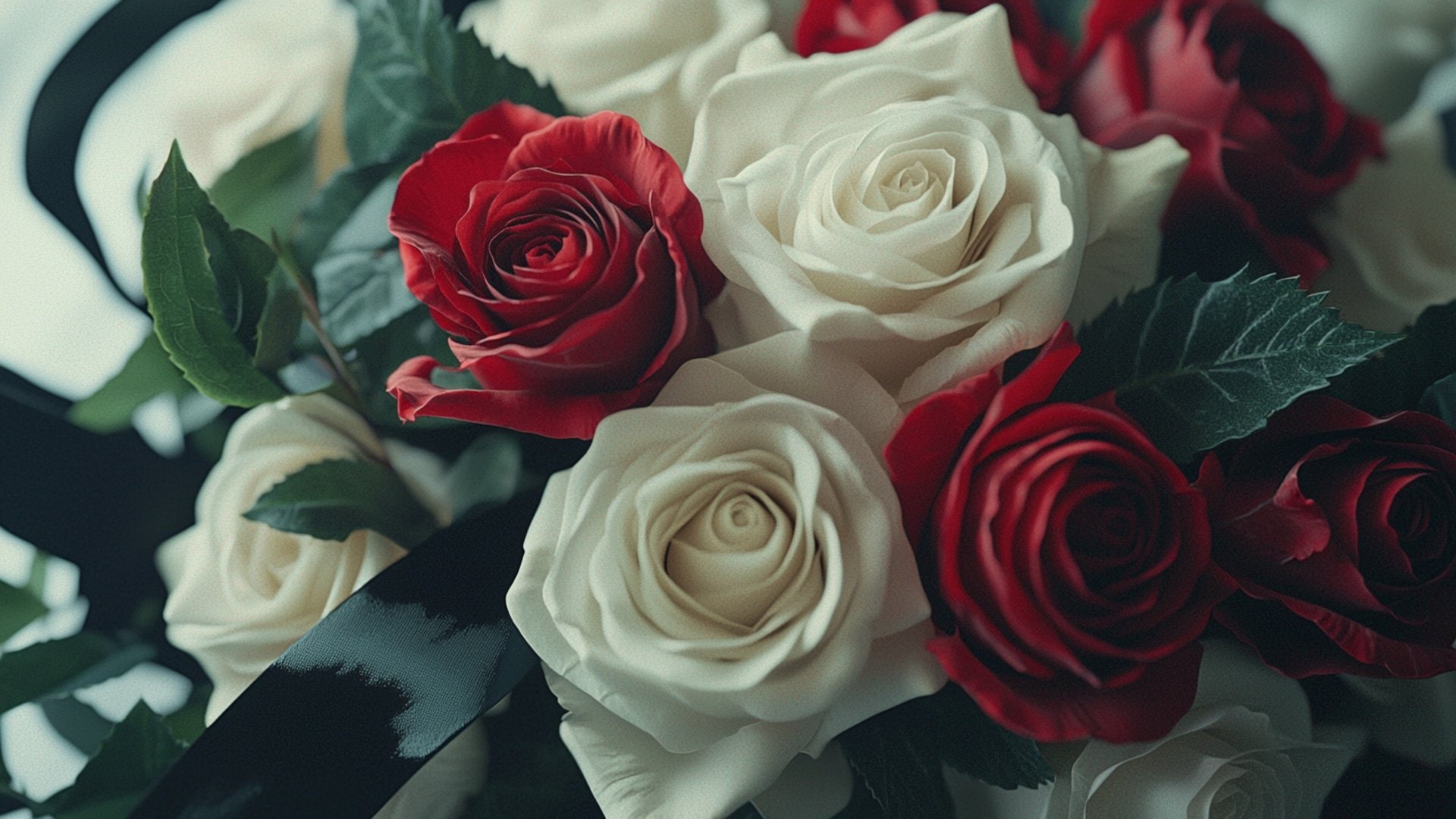 Roses blanches et rouges pour un enterrement