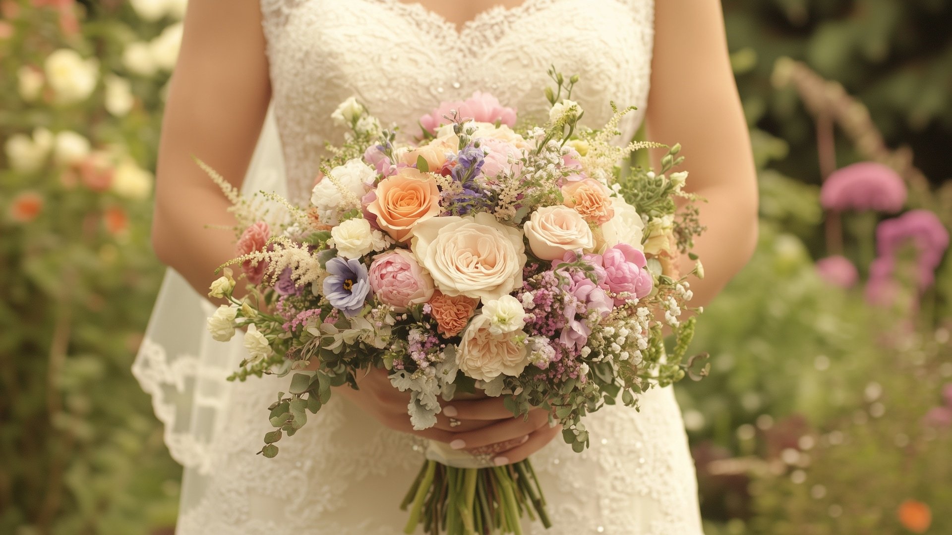 Bouquet de mariée champêtre avec des fleurs de saison