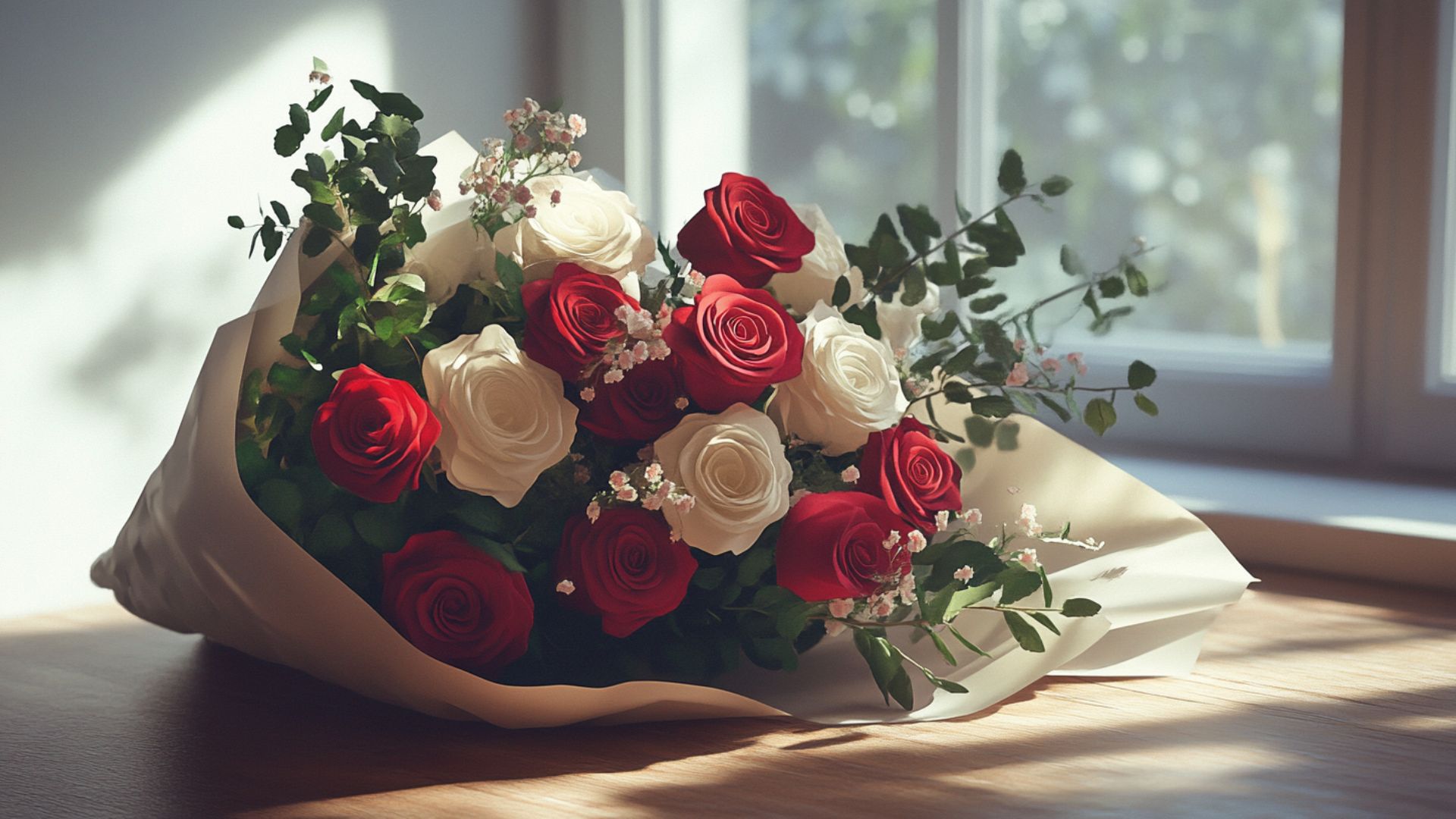 Bouquet de roses rouges et blanches pour la Saint-Valentin