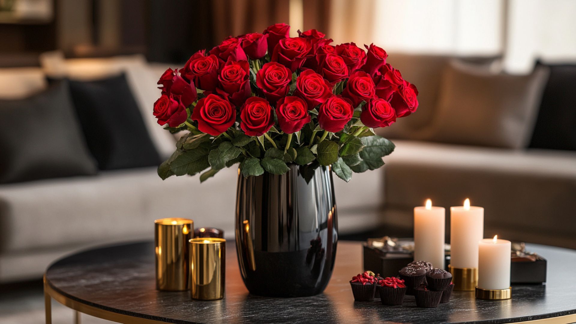 Bouquet de roses rouges longues tiges présenté par L'Agitateur Floral.