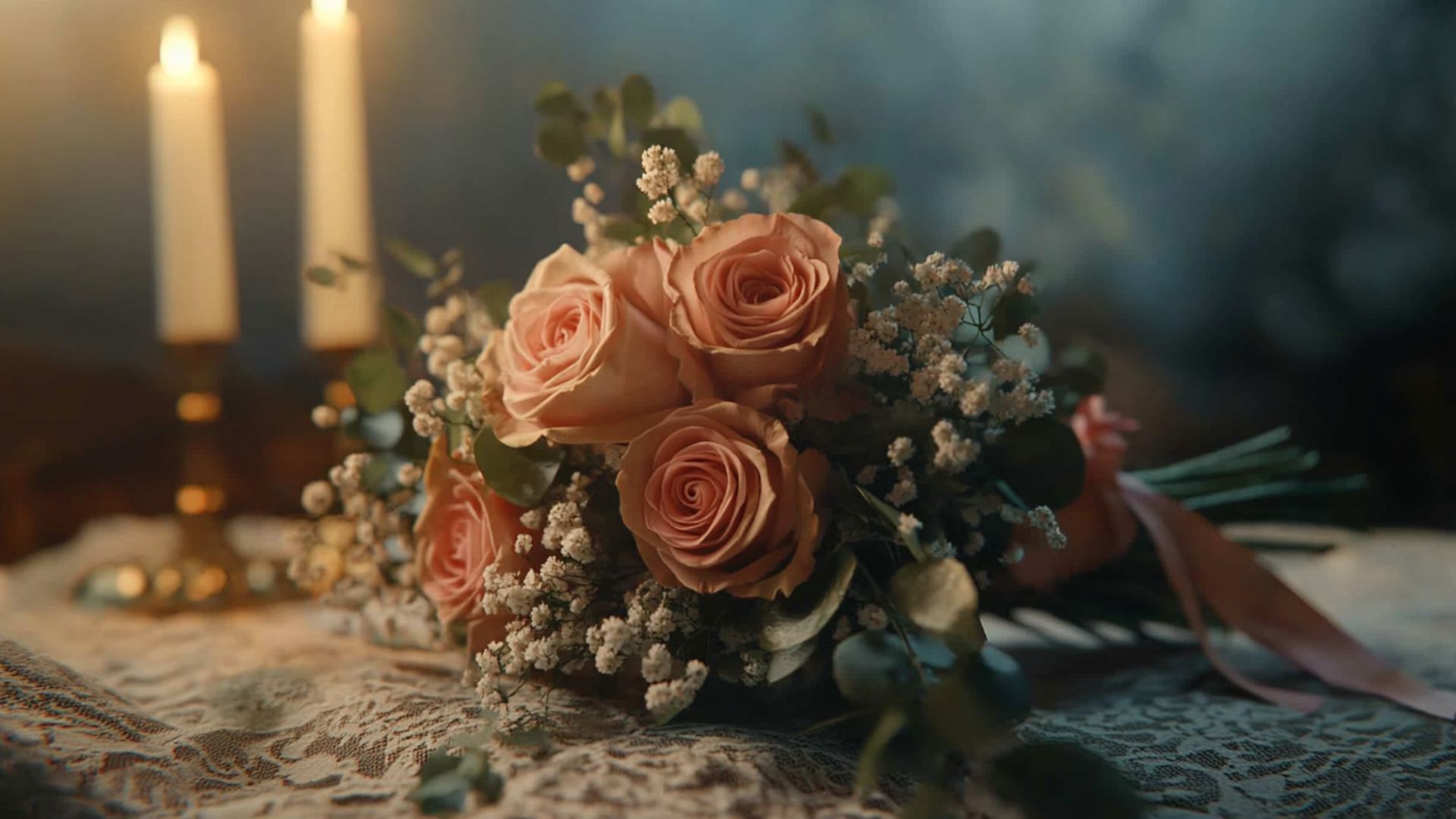 Bouquet romantique avec feuillage et gypsophile pour la Saint-Valentin.