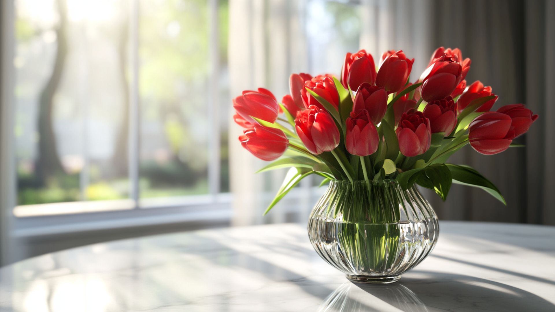 Tulipe rouge élégante symbole d'amour sincère dans un vase en verre