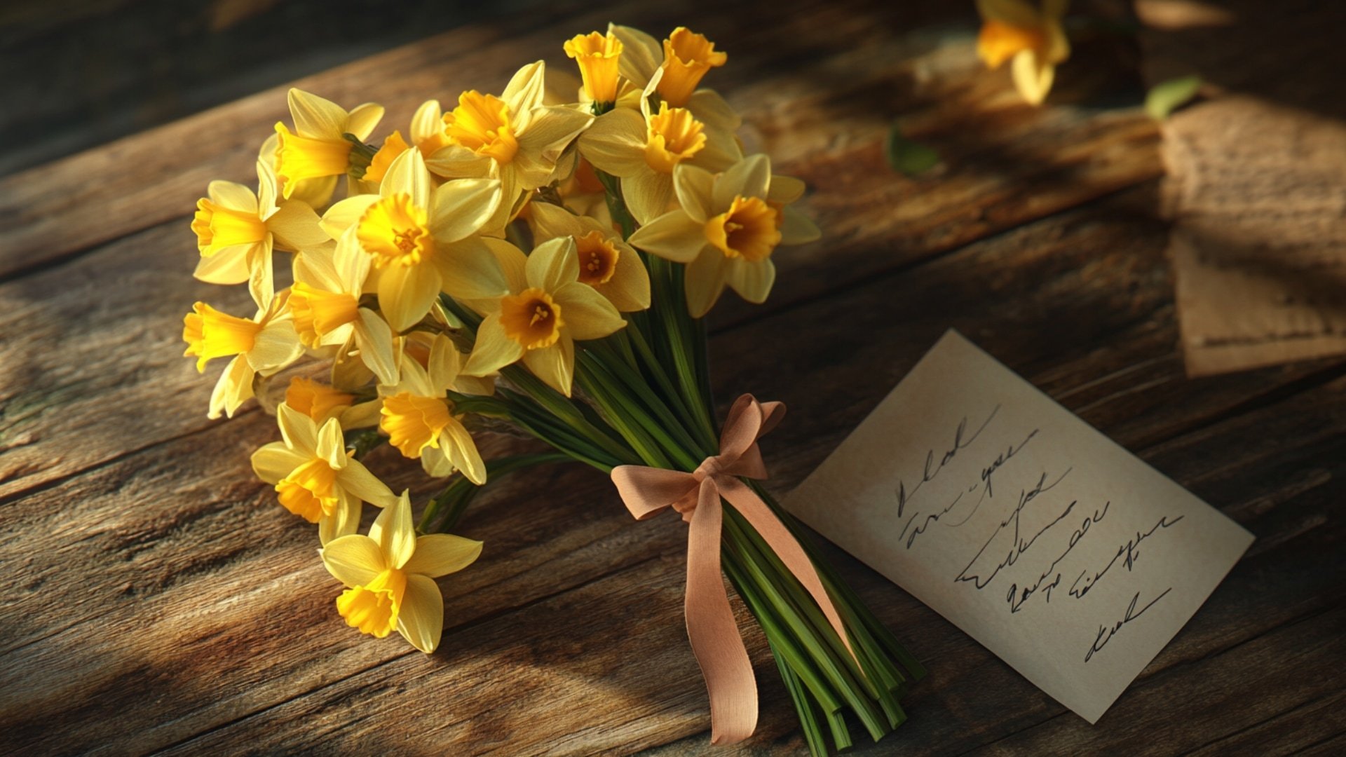 Bouquet de jonquilles jaunes symbolisant l'amour sincère pour une grand-mère