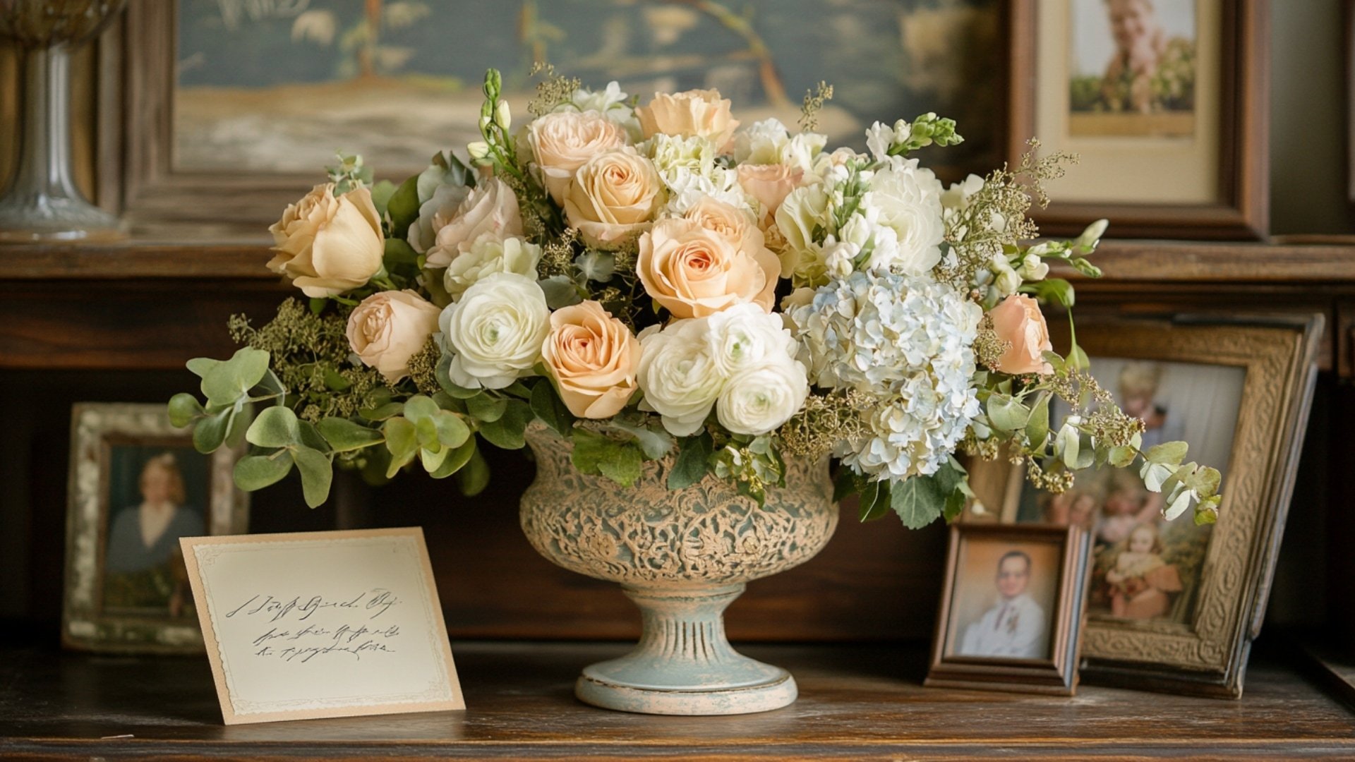 Composition florale personnalisée avec un mot doux, un cadeau unique pour grand-mère